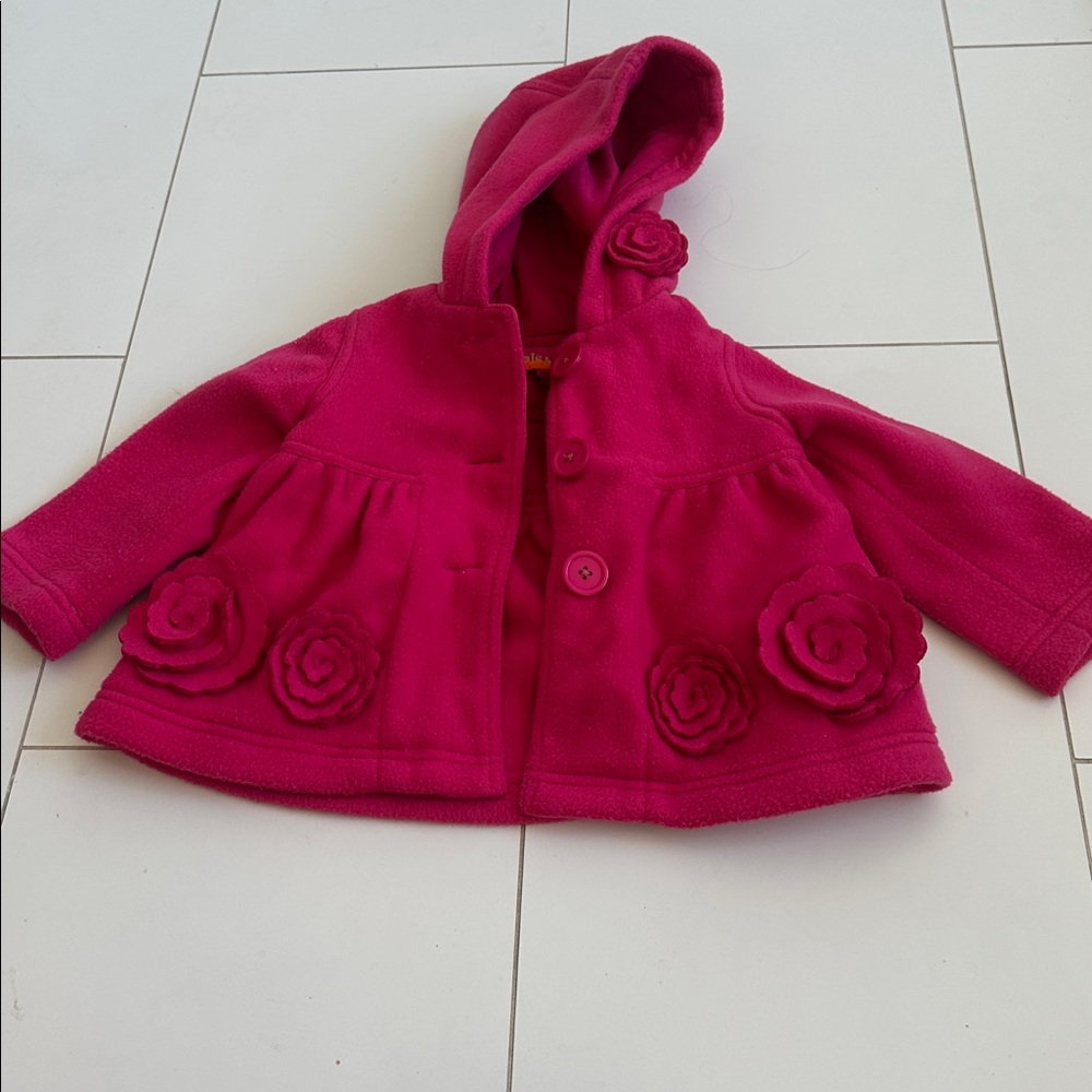 Kate Mack Girls Red Hooded Jacket with Floral Accents 2T